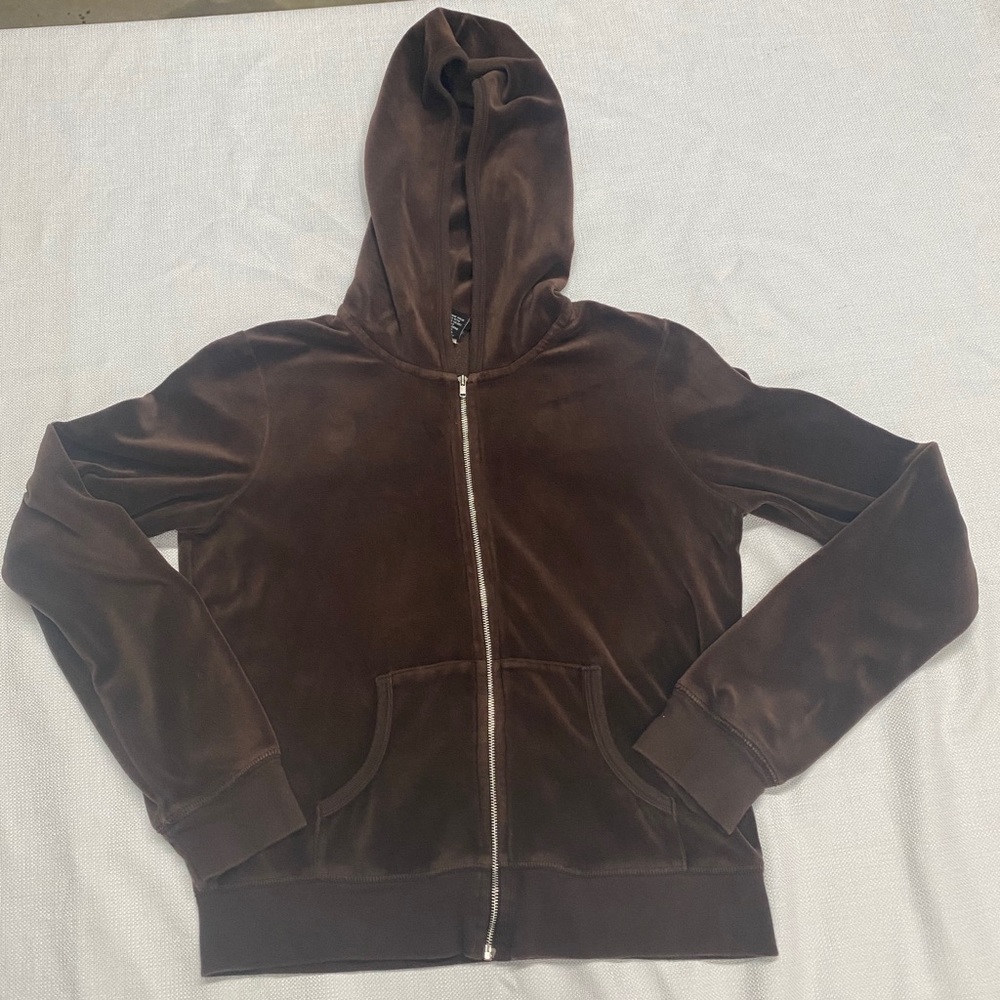 Moda International Vintage Velour Hoodie, Brown, M